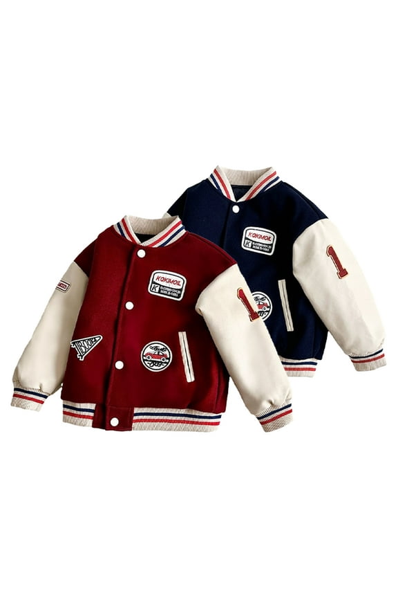 2-12 Years Old Boys Girls Baseball Jacket Tops for Kids Toddler,Letter Print Baseball Coats Fall Winter Outwear Jacket