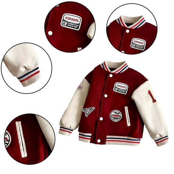 Esaierr 2-12 Years Old Boys Girls Baseball Jacket Tops for Kids Toddler,Letter Print Baseball Coats Fall Winter Outwear Jacket