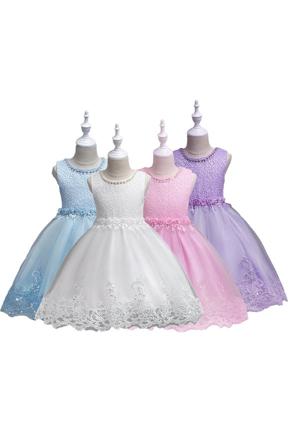 2-12Y Girls Princess Dress for Kids Toddler Baby Tulle Bridesmaid Dress Wedding Dance Party Pageant Communion Princess Gowns Sleeveless Formal Dresses