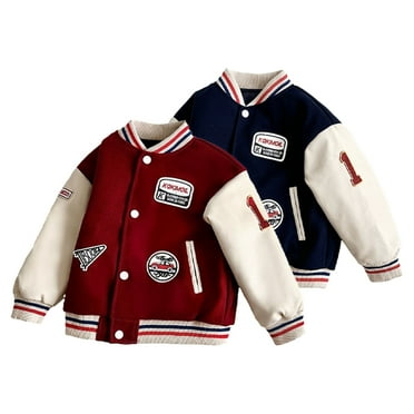 Esaierr 2-12Y Kids Baby Baseball Jacket for Boys Girls,Toddler Boy's Letter Print Baseball Coats Kids Varsity Outwear Girls Varsity Jacket