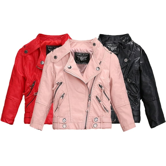 Esaierr 2-14 Years Boys Girls Trendy PU Leather Jacket for Kids Toddler,Spring Fall Motorcycle Jacket Outwear,Teen Boys Leather Coats