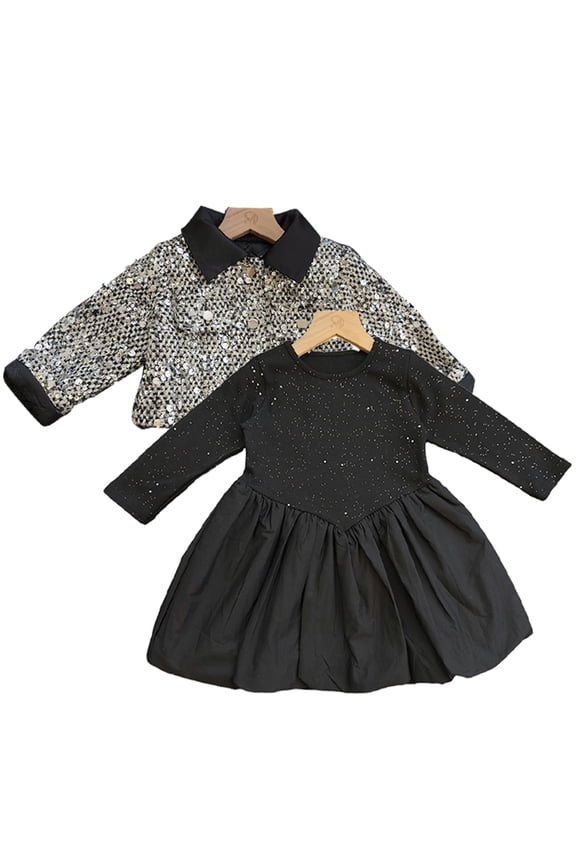 Baby Kids Girls Winter Clothes Dress Sequins Jacket Fall Winter Party Dress Cotton Jacket for Juniors 2-14T