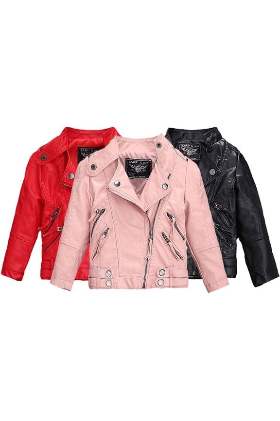 2-14Y Kids Boys Leather Jackets Toddler Girls Faux Leather Zipper Coats Autumn Winter Classic Jacket