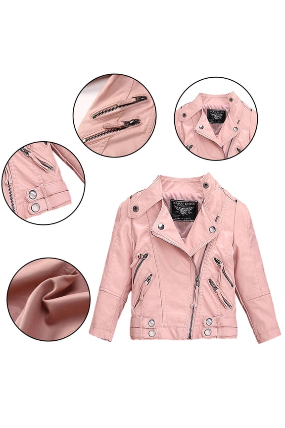 2-14Y Kids Boys Leather Jackets Toddler Girls Faux Leather Zipper Coats Autumn Winter Classic Jacket