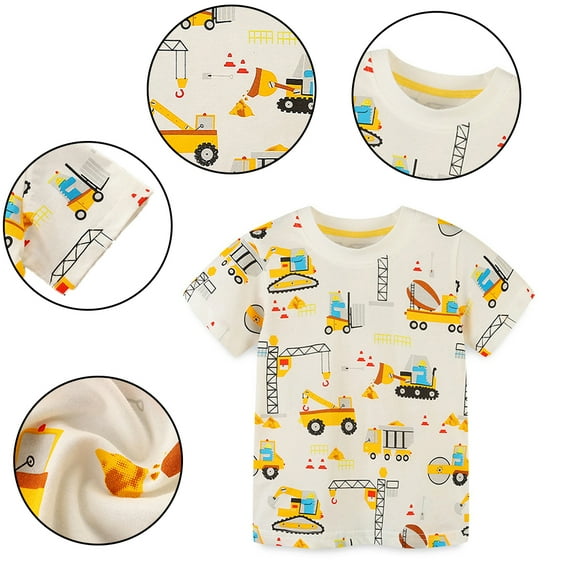 Esaierr 2-8T Boys Crewneck T-Shirt Short Sleeve Cartoon Fashion Bottom Tops Summer Cotton Soft Tee Shirt for Kids Toddler