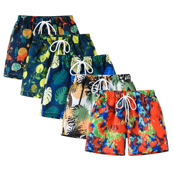 Esaierr 2-8T Boys Summer Hawaiian Print Shorts Drawstring High Waisted Beach Shorts Summer Breathable Spa Swimming Trunks for Kids Toddler