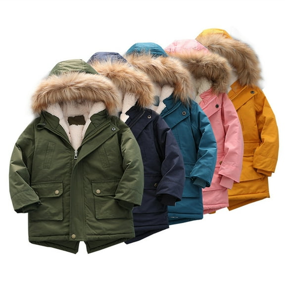 Esaierr 2-8Y Baby Girls Boys Hooded Snowsuit Coat for Kids Toddler Winter Coats Water Resistant Thickening Padded Tops Coat Warm Cotton Jacket