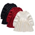 thumbnail image 1 of Esaierr Toddler Kids Baby Girls Knit Sweater Dress Solid Color Bottom Princess Dress Crewneck Fall Winter Casual Dress 2-8Y, 1 of 7
