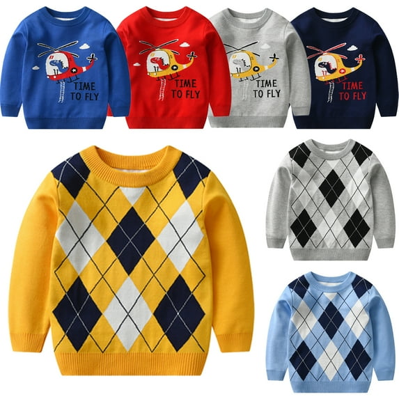Esaierr Kids Toddler Baby Autumn Winter Knit Sweaters 2-8Y Kids Sweaters Bottoming Shir New Casual Jumper Double Layer Simple Knitted Pullover for Boy