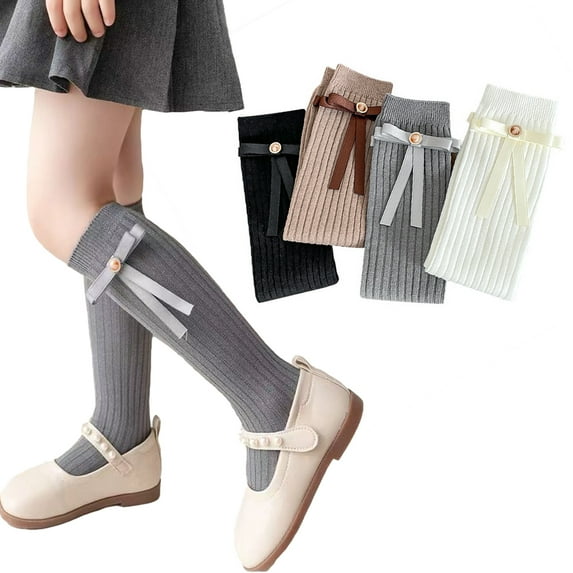 Esaierr 2 Pack Kids Girls Long Socks Knee High Socks for Toddler Bow Dress Stockings Dress for 3-12Y