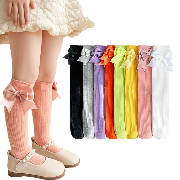 Esaierr 2 Pairs Kids Girls Bow Knee High Socks for Toddler Cotton Long Socks Autumn Socks for 3-12Y