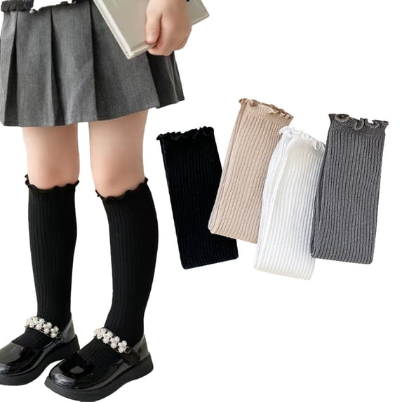 Esaierr 2 Pairs Kids Toddler Girls Knee High Socks Lace Princess Socks Solid Color Thigh High Socks 3-12 T Thigh High Socks