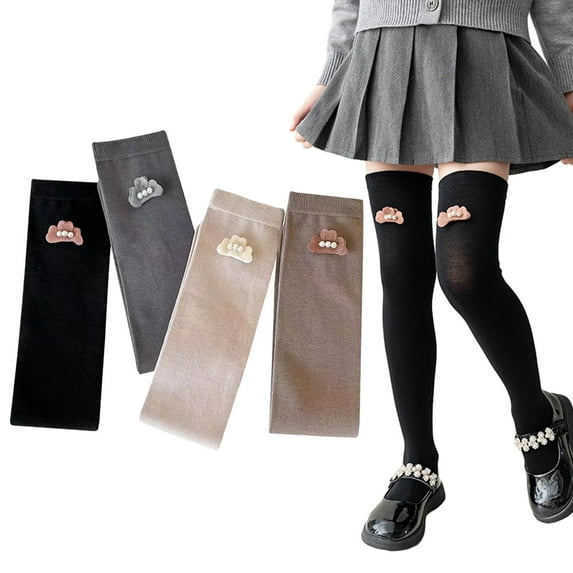 Esaierr 2 Pairs Toddler Girls Cotton Socks Knee High Socks Kids Long Socks Cute Classic Comfort Socks for 3-12Y