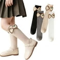thumbnail image 1 of Esaierr 2 Pairs of Kids Girls Flowers Bow Knee High Socks Toddler Stacked Socks Solid Color Mid-Calf Socks Fall Winter Thigh High Socks, 1 of 9