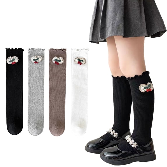 Esaierr 2 Pairs of Spring Fall Girls Solid Color Knee High Socks for Toddler Kids College Style Long Socks Cotton Compression Socks 3-12Y