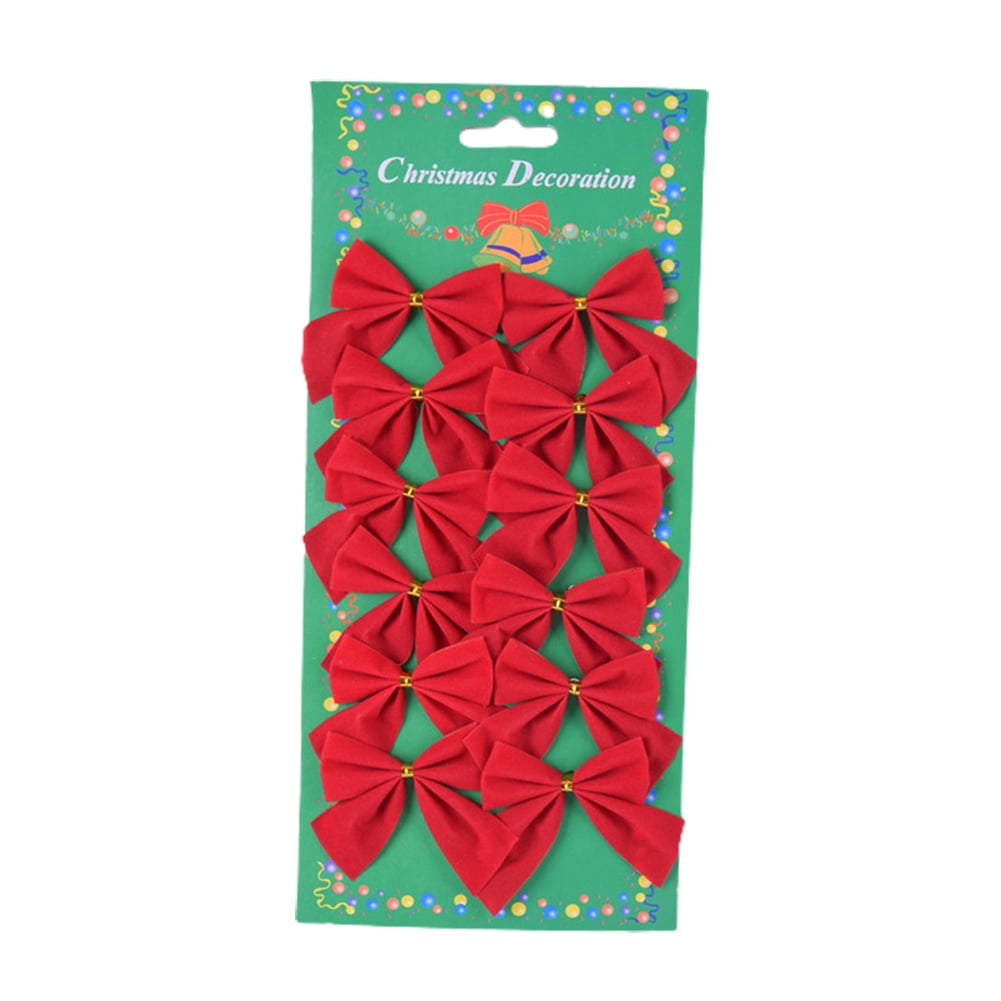 Esaierr 24PCS/(2PACK) Christmas Mini Bow Tie Xmas Gold Silver Red Wreath Bow Holiday Bows For Christmas Tree Wreath Wedding Family 5.5cm Hanging Decor