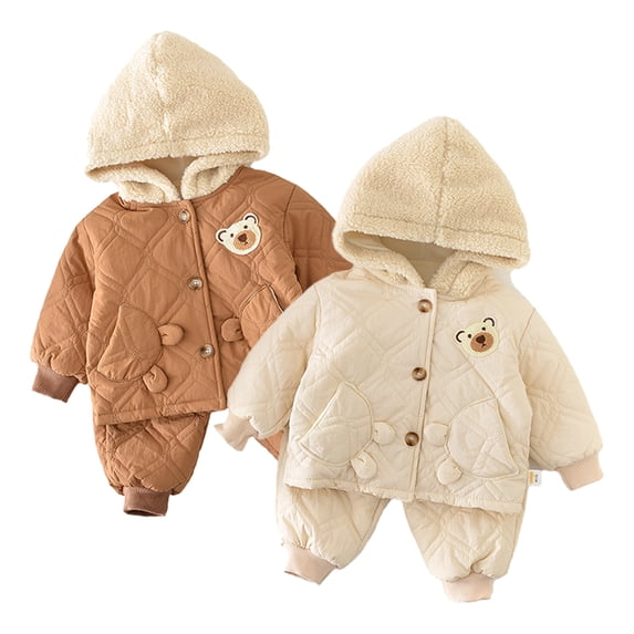 Esaierr 2PCS 6M-4Y Girls Boys Cotton Jacket Clothes Set for Newborn Baby,Fall Winter Cartoon Padded Coats Cotton Pants Outfits Suit