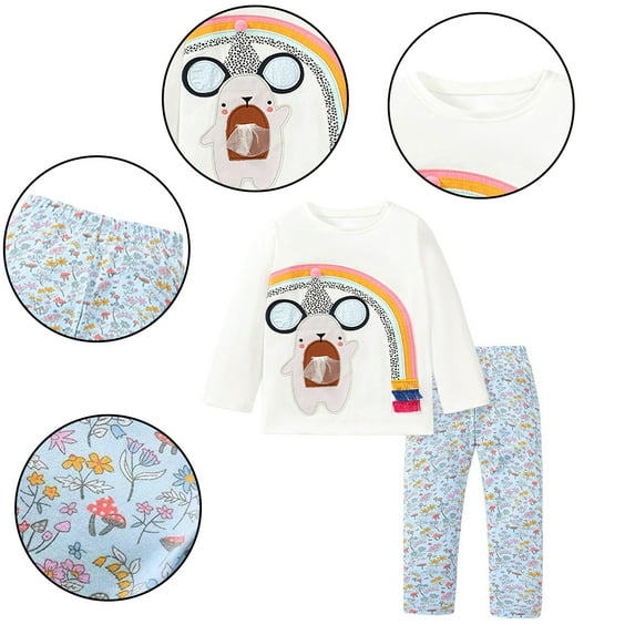 Esaierr 2PCS Baby Girls Spring Fall T-Shirt Outfits Kids Cute Casual Pullover Sweatshirts Long Pants Clothes Set for 2-7 Years
