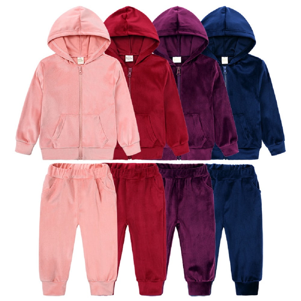 Esaierr 2PCS Baby Kids Boys Girls Velour Tracksuit Outfits Toddler