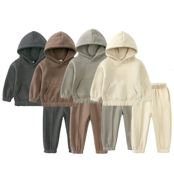 Esaierr 2PCS Girls Boys Tracksuit Outfit for Kids Baby Hooded Solid Color Fleece Sweatshirt with Pockets Casual Sweatpants Set Fall Winter 1-7 Years