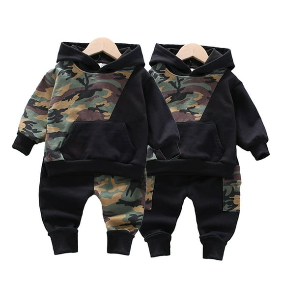 Esaierr 2PCS Infant Toddler Baby Boys Sweatshirt Outfit Long Sleeve Hoodie Sweatsuit Camouflage Sweat Pants Set Fall Tracksuit for 6M-4Y