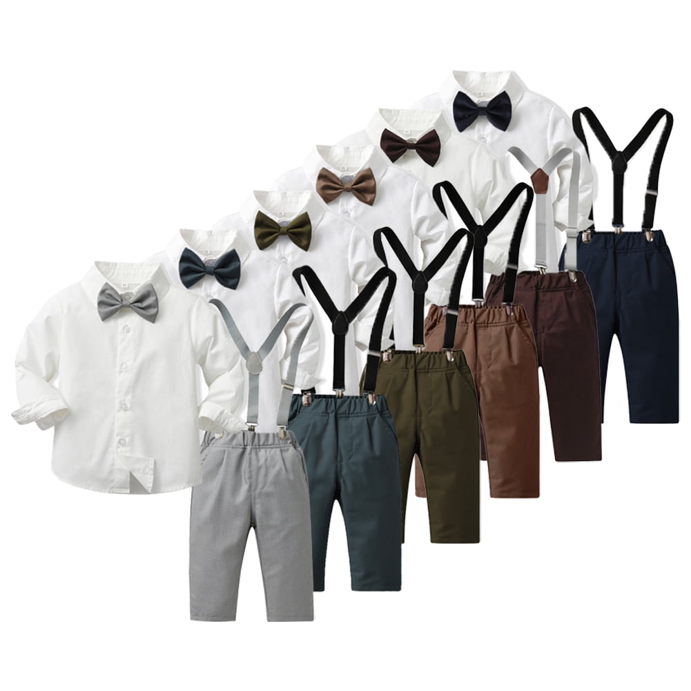 Esaierr 2PCS Kids Baby Boys Gentleman Outfits Suit Set with Detachable  Suspenders,Toddler Dress Shirt with Bowtie + Suspender Pants Outfit Sets 