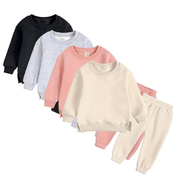 Esaierr 2PCS Kids Girls Boys Clothes Outfits for Toddler Baby Newborn Sweatshirt Tops +Jogger Pants Outfits Padded Winter Solid colour Clothes for 12M-7Y