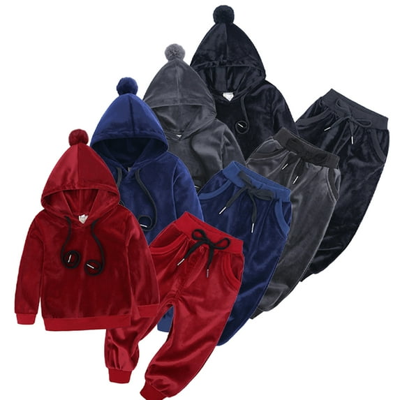 Esaierr 2PCS Kids Newborn Girls Boys Hoodie Sweatshirt Tops + + Jogger Pants Outfits Long Sleeves Sweatpants Warm Autumn Winter Velvet Sweatshirt Outfits for Toddler Baby 9M-8Y