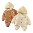 thumbnail image 1 of Esaierr 2PCS Newborn Baby Boy Snowsuit Set Toddler Cotton Jacket + Pants Outfits Winter Padded Cartoon Hoodie Fleece Clothes Coat for 6M-4Y, 1 of 5
