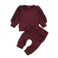 thumbnail image 1 of Esaierr 2PCS Newborn Baby Girls Sweatshirt and Jogger Set Cotton Ruffles Sweatsuit Outfits Spring Fall Solid Color Long Sleeve Long Pants Set Size 0-24 Months, 1 of 9