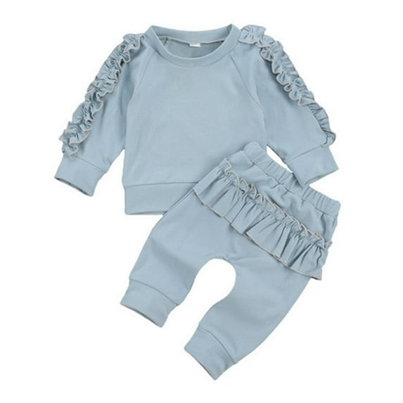 Esaierr 2PCS Newborn Baby Girls Sweatshirt and Jogger Set Cotton Ruffles Sweatsuit Outfits Spring Fall Solid Color Long Sleeve Long Pants Set Size 0-24 Months