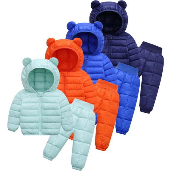 Esaierr Toddler Baby Snowsuit Outfits for Girls Boys down Jacket and Pants 2PCS Newborn Warm Ears Hooded Coat Set Kids Winter Clothing 9M-5Y