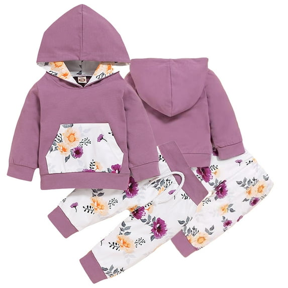 Esaierr 2PCS Newborn Girls Clothes Printed Sweatshirt Hoodies Sweatsuits Set Outfits Jogger Pants Sweatpants Long Sleeve Comfortable Floral Pants Spring Autumn Set for 0-18M