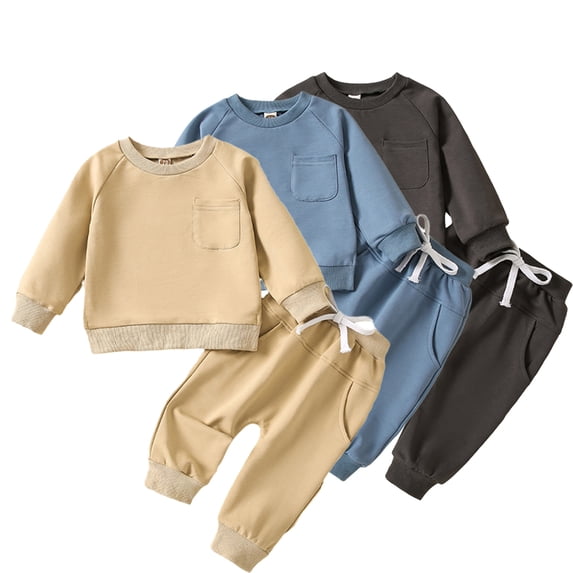 Esaierr 2PCS Toddler Girls Boys Sweatshirt Top + Joggers Pants Set for Toddler Newborn Sweatsuits Tops Long Pants Crewneck Loose Solid Colour Long Sleeve Drawstring Autumn Outfit for 3M -3Y
