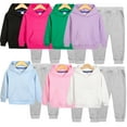 thumbnail image 1 of Esaierr 2PCS Toddler Kids Clothes Solid Color Hoodie Tracksuit Outfits Baby Girls Boys Pullover Sweatshirt Jogging Pants Set 2 Pieces Sweatsuit for Age 1-11 Years, 1 of 5