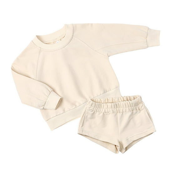 Esaierr 2PCS Toddler Kids Girls Boys Sweatshirt Outfits Long Sleeve Crewneck Sweatsuits Short Pants 2 Piece Fall Winter Clothes Set for 1T-14T
