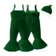 thumbnail image 1 of Esaierr 2PCS Toddler Newborn Girls Christmas Jumpsuit Flare Pants Outfits Gold Velvet Suspenders Colorblocking Flare Trousers + Hat Set for 6 Months-5 Years Christmas Clothing, 1 of 9