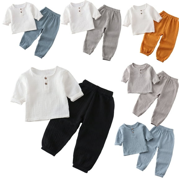 Esaierr 2Pcs Kids Baby Boys Girls Spring Summer Pullover Shirt Set 6M-6Y Toddler Solid Color Long-Sleeved Outfit Pullover + Sweatpants Leggings Outfit