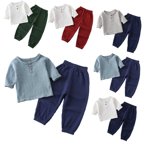 Esaierr 2Pcs Kids Baby Boys Girls Spring Summer Set Toddler Light Long-Sleeved Set Pullover Shirt Set Cotton and Hemp Set Solid Color Cotton Pullover + Sweatpants Leggings,Sizes 1-7T