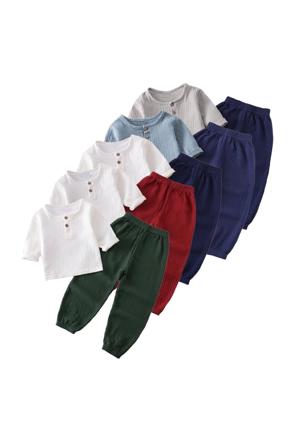 2Pcs Kids Baby Boys Girls Spring Summer Set Toddler Light Long-Sleeved Set Pullover Shirt Set Cotton and Hemp Set Solid Color Cotton Pullover + Sweatpants Leggings,Sizes 1-7T