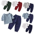 thumbnail image 1 of Esaierr 2Pcs Kids Baby Boys Girls Spring Summer Set Toddler Light Long-Sleeved Set Pullover Shirt Set Cotton and Hemp Set Solid Color Cotton Pullover + Sweatpants Leggings,Sizes 1-7T, 1 of 9