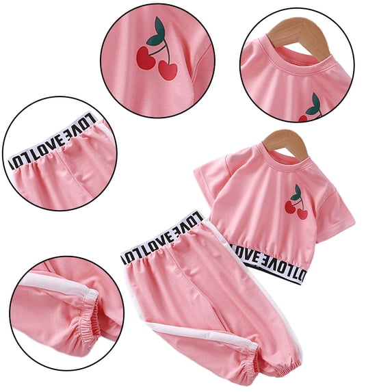 Esaierr 2Pcs Kids Toddler Girls Summer Clothes Set 1-10Years Short Sleeve Pullover T-Shirt + Trousers Sweatpants Outfit Set