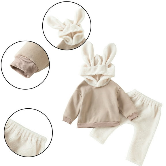 Esaierr 2Pcs Toddler Baby Girls Warm Sweatshirt Outfit Cartoon Pullover Warm Sweatsuit Pants Sets Outwear 6M-3Y Infant Autumn Winter Ears Hooded Tracksuits Sets
