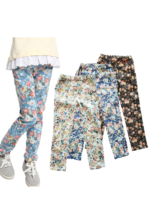 3-10 Years Girls Printed Leggings,Kids Girls Pencil Pants Flower Pants,Slimming Bottom Stretch Trousers