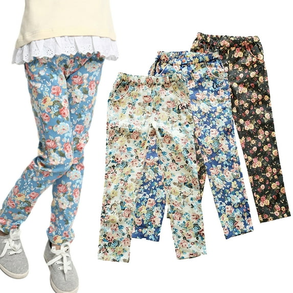Esaierr 3-10 Years Girls Printed Leggings,Kids Girls Pencil Pants Flower Pants,Slimming Bottom Stretch Trousers