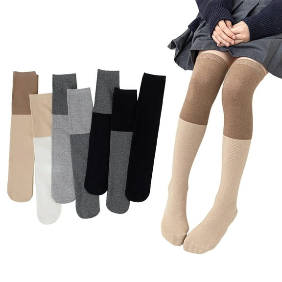 Esaierr 3-10 Years Old Girls Black Gray Socks,Toddler Kids 3 Pairs Knee-High Socks,Calf Socks,Medium-Length Sports Socks