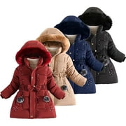 Esaierr 3-10Y Girls Winter Jacket for Toddler Kids Mid-Length Cotton Coats Cotton Padded Thickened Parka Cotton Outerwear Jacket Coats