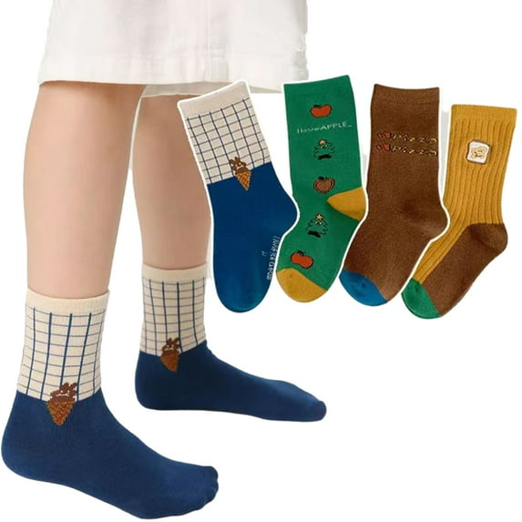 Esaierr 3-12 Years 4 Pairs Boys Cotton Crew Socks for Kids Toddler,Fashion Fall Winter Color Blocking Mid-Calf Socks