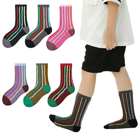 Esaierr 3-12 Years Boys Girls Mid-Calf Cotton Socks for Toddler Kids,Colorful Plush Crew Socks,Baby Stripe Socks