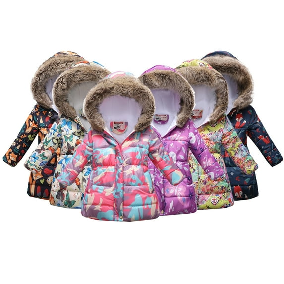 Esaierr 3-12 Years Boys Girls Mid-Length Warm Outwear for Kids Baby,Thicken Cotton Coat Cartoon Printed Long Sleeve Jacket